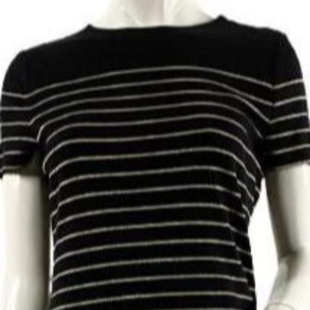 RALPH LAUREN Knit Top, Black and Gold Stripes, Size M, SKU 000363-12